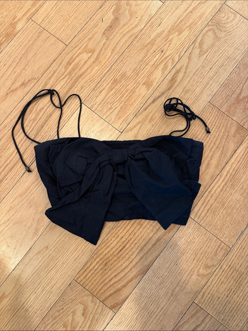 Maeve Black Bow Front Strapless Crop Top